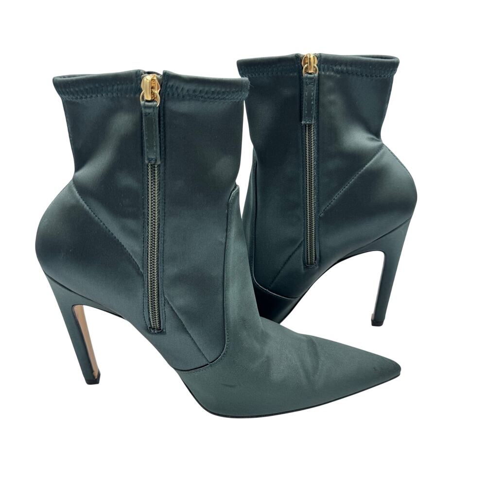 Good American The Icon Satin Sock Bootie Emerald Green Pointed Stiletto Heel 10 - Picture 4 of 16